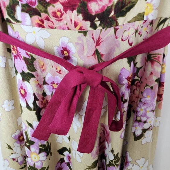 Adrianna Papell Linen Blend Belted Fit and flare Floral Vintage Dress Size 14 - Picture 7 of 12